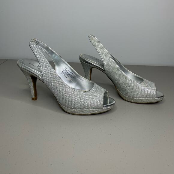 Worthington Pump Heels Slingback Ankle Strap Open Toe‎ Studded Silver Size 6.5 - Picture 5 of 12